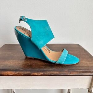 Kelsi Daggar Turquoise Blue Wedge Size 8.5 Aqua Subversive Y2K Cutout